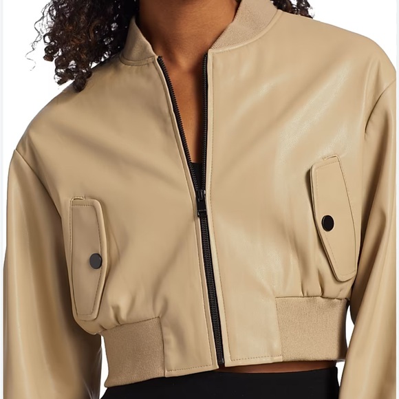Lamarque Evelin Beige Faux-Leather Cropped Bomber Jacket Women’s Size Small - Picture 1 of 7